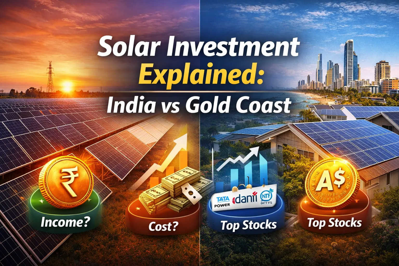 Solar Investment Explained India vs Gold Coast, Costs, Returns, and Smart Rules